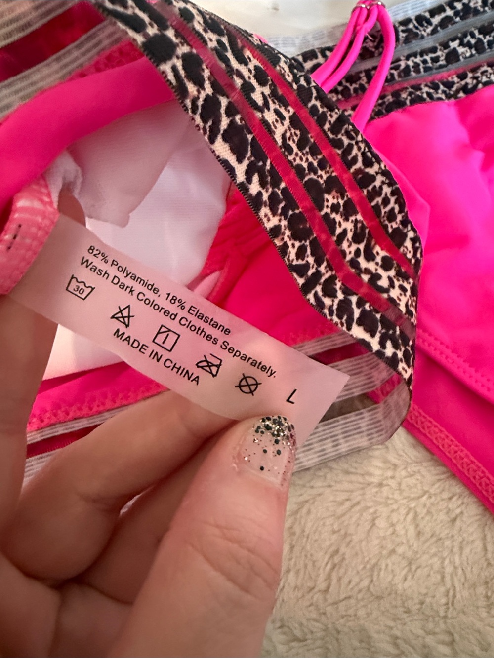 SHEIN Neon Pink Leopard Mesh Trim High Waisted Bikini Set Womens Large - Picture 2 of 5